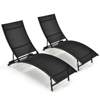 2 Pieces Patio Folding and Stackable Chaise Lounge Chair with 5-Position Adjustment