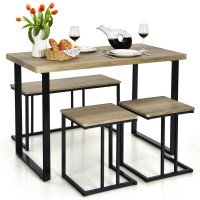 4 Pieces Industrial Dinette Set with Bench and 2 Stools