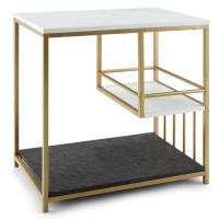 3-Tier Sofa Side Table with Golden Polished Steel Frame and Open Storage Shelf