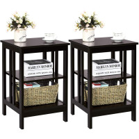 Set of 2 Multifunctional 3-Tier Nightstand Sofa Side Table with Reinforced Bars and Stable Structure 
