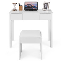 Vanity Makeup Dressing Table Writing Desk Set with Flip Top Mirror and Cushioned Stool