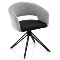 Modern Swivel Accent Chair Armchair with Sherpa Covered Back PU Seat and Steel Legs