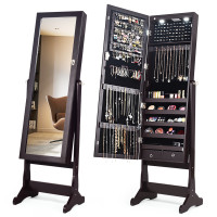 Lockable Mirrored Jewelry Cabinet with Stand and LED Lights
