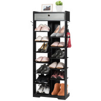 Wooden Free Standing Shoe Storage Shelf with Fabric Drawer
