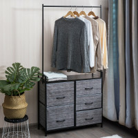 5 Drawers Fabric Dresser with Hanger Metal Top Storage Closet Organizer