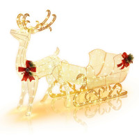 6 Feet Christmas Lighted Reindeer and Santa's Sleigh Decoration with 4 Stakes