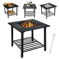 31 Feet Outdoor Fire Pit Dining Table with Cooking BBQ Grate