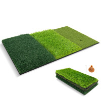 25 x 16 Inch Tri-Turf 3-in-1 Golf Hitting Mat Realistic Synthetic Turf with Tee Holder