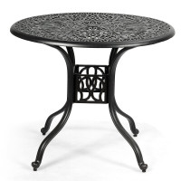 36 Inch Cast Aluminum Round Patio Dining Table with Umbrella Hole