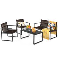 4 Pieces Patio Furniture Conversation Set with Sofa Loveseat Armrest Garden Deck