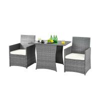 3 Pieces Patio Rattan Furniture Set with Cushioned Armrest Sofa