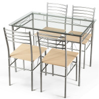 5 pcs Dining Set Glass Table and 4 Chairs