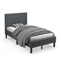 Upholstered Twin Size Bed Frame with Button Tufted Headboard