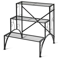 3-Tier Metal Plant Rack Garden Shelf in Stair Style