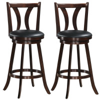 Set of 2 Swivel Bar Stools 29.5 Inch Bar Height Chairs with Rubber Wood Legs