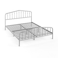 Queen Size Metal Bed Frame Platform Headboard and Footboard with Storage