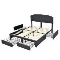Platform Bed Frame with 4 Storage Drawers Adjustable Headboard