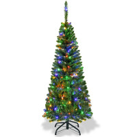 4.5 Feet Pre-Lit Premium Hinged Artificial Fir Pencil Christmas Tree with LED Lights