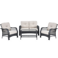 4 Pieces Patio Wicker Furniture Set Loveseat Sofa Coffee Table with Cushion