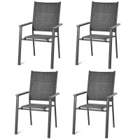 Set of 4 Patio Stackable Dining Chair with Armrest for Poolside and Garden