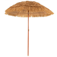 6.5ft Portable Thatched Tiki Beach Umbrella with Adjustable Tilt for Poolside and Backyard