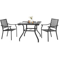 3 pieces Patio Dining Set Stackable Chairs Armrest Table with Umbrella Hole