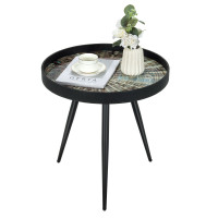 Round Modern End Table with Wooden Tray Top