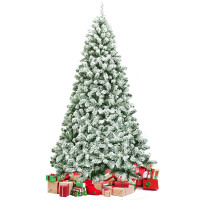 7.5 Feet Snow Flocked Artificial Christmas Tree Hinged with 1346 Tip and Foldable Base