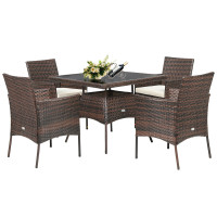 Outdoor 5 Pieces Dining Table Set with 1 Table and 4 Single Sofas