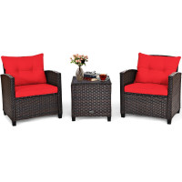 3 Pieces Patio Rattan Furniture Set with Cushion