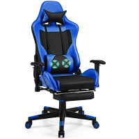 PU Leather Gaming Chair with USB Massage Lumbar Pillow and Footrest 