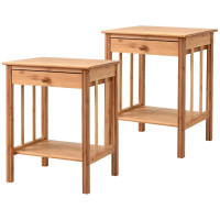 Multipurpose Bamboo End Table  with Drawer and Storage Shelf for Living Room