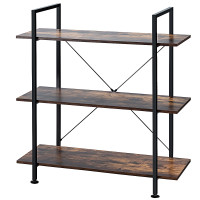 3-Tier Bookshelf Industrial Bookcase Display Shelf Storage Rack
