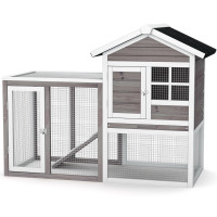 2-Story Wooden Rabbit Hutch with Running Area