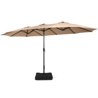 15 Feet Double-Sided Twin Patio Umbrella with Crank and Base Coffee in Outdoor Market