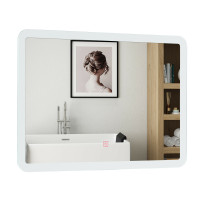 LED Wall-mounted Bathroom Rounded Arc Corner Mirror w/ Touch