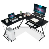 L Shaped Computer Desk Home Office Workstation with Movable Monitor Stand