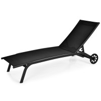 6-Poisition Adjustable Outdoor Chaise Recliner with Wheels