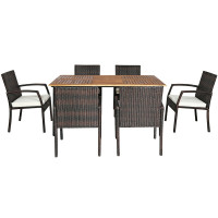 7Pieces Patio Rattan Cushioned Dining Set with Umbrella Hole