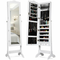 Mirrored Jewelry Cabinet Storage with Drawer and Led Lights 