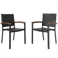 Set of 2 Outdoor Patio PE Rattan Dining Chairs 