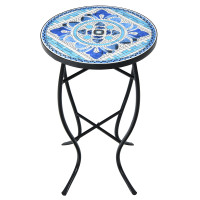 Mosaic Side Round Balcony Bistro End Table with Ceramic Tile Top