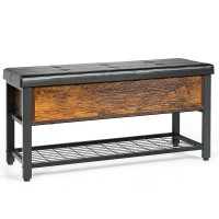 Shoe Bench Padded Bench with Storage Box and Shoe Shelf
