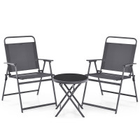 3 Pieces Outdoor Bistro Set with Folding Table and Chairs for Garden