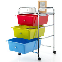 3-Drawer Rolling Storage Cart with Plastic Drawers for Office