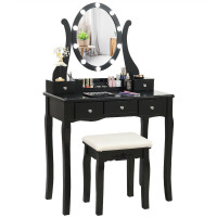 10 Dimmable Lights Vanity Table Set with Lighted Mirror and Cushioned Stool