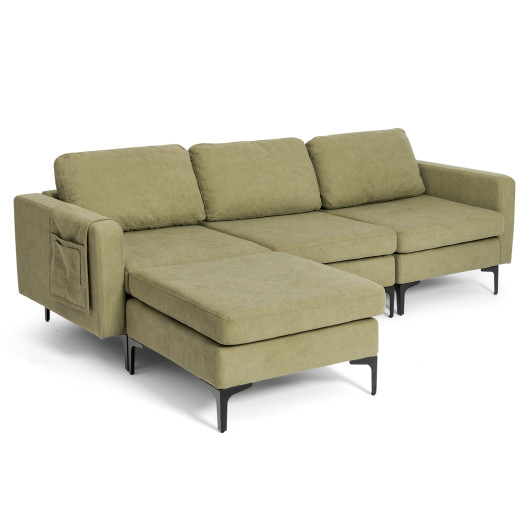 Modular L-shaped Sectional Sofa with Reversible Chaise and 2 USB Ports-Green