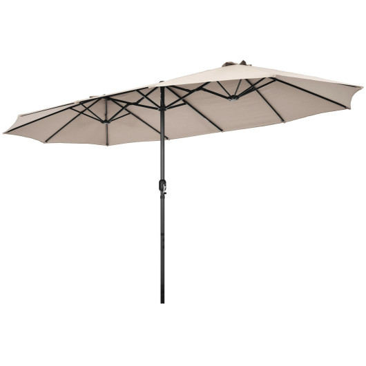 15 Feet Patio Double-Sided Umbrella with Hand-Crank System-Beige