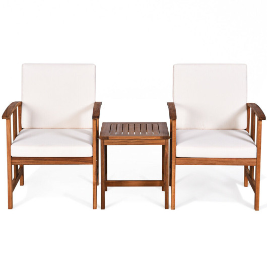 3PC Solid Wood Outdoor Patio Sofa Furniture Set-White