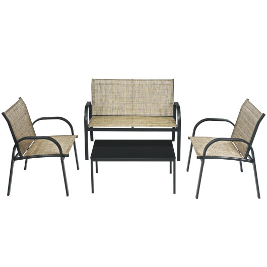 4 Pieces Patio Furniture Set with Glass Top Coffee Table-Brown